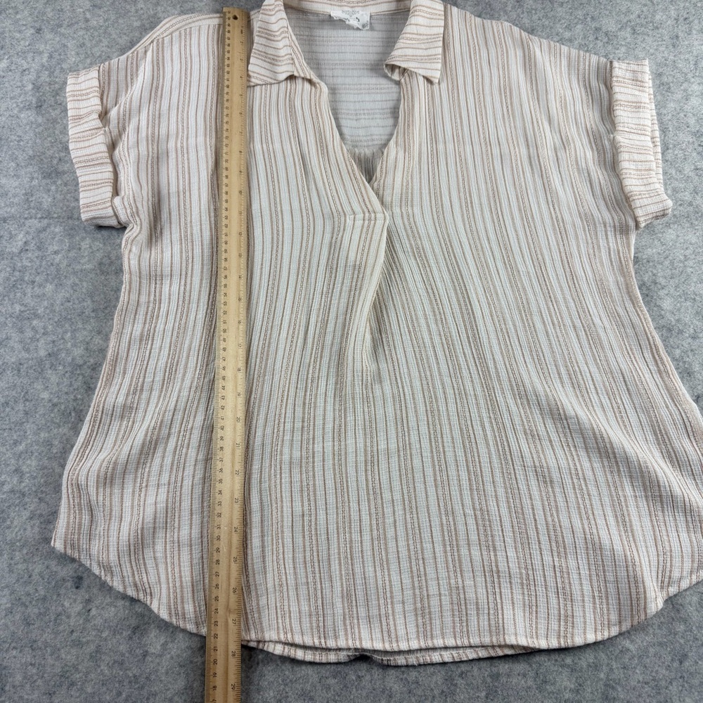 Women’s Beige Perch by Blu Pepper Striped Collared Pintuck Detail Top Size 1X - Picture 4 of 14